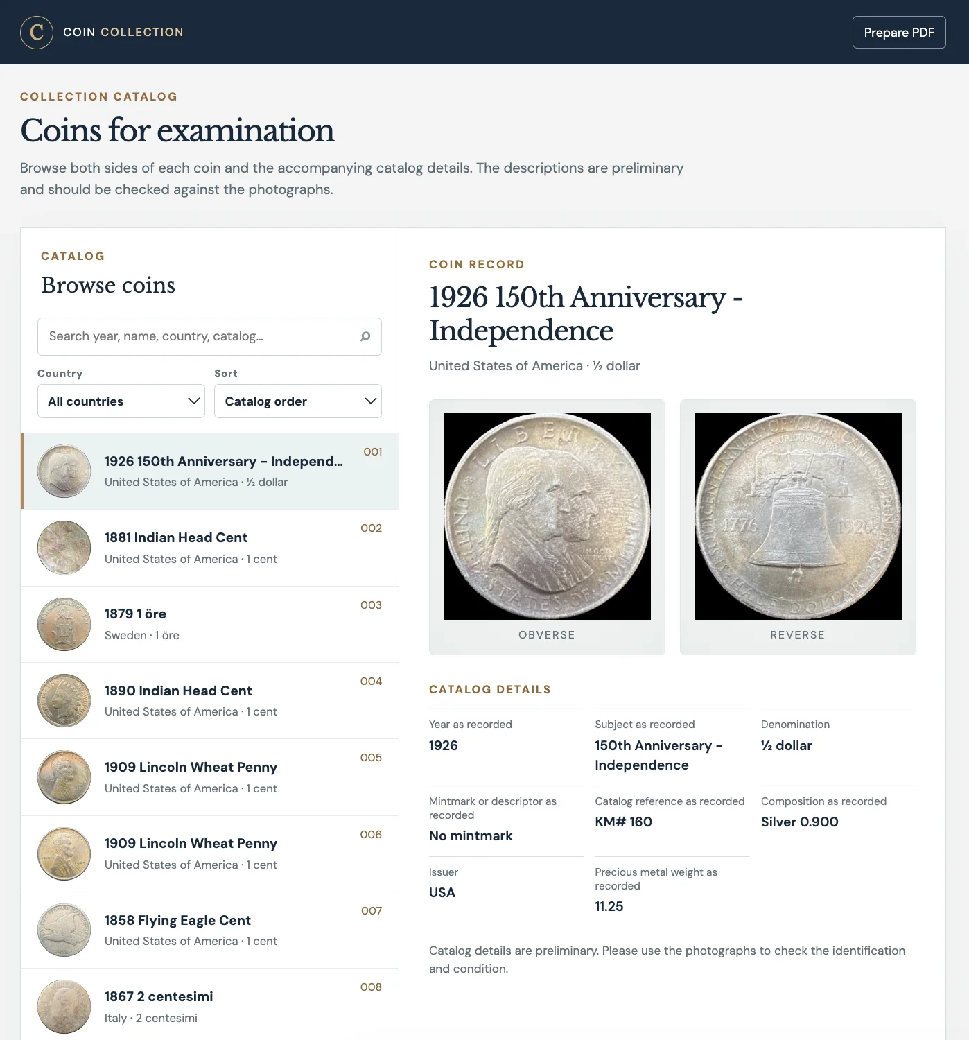 The coin catalog.